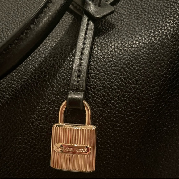 NEW Michael Kors Black Leather Tote with Two Charms Adjustable Strap - Picture 9 of 11